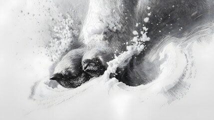 Polar Bear's Snow Dive: Witness the powerful plunge of a majestic polar bear through a pristine landscape of snow. The bear’s massive paw strikes the snow, creating dynamic and awe-inspiring image.