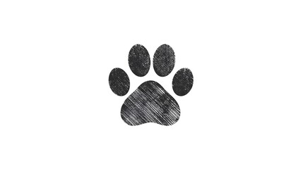Paw Print Emblem: A detailed black and white drawing of a paw print, ideal for animal-related themes.