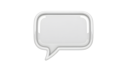 A glossy white speech bubble with rounded corners isolated on a black background in a studio shot