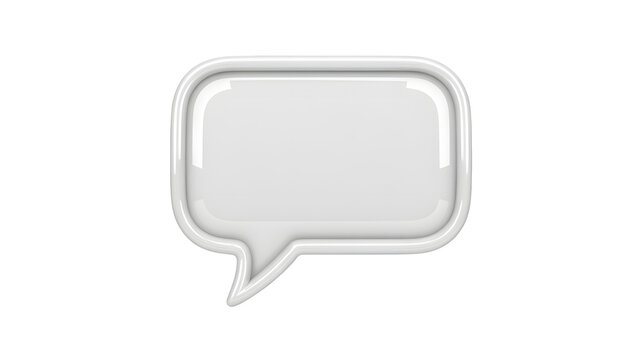 A glossy white speech bubble with rounded corners isolated on a black background in a studio shot
