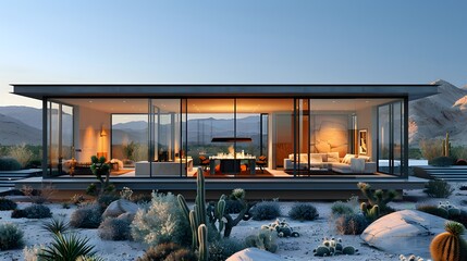 Elegant smart house design with desert landscape high resolution picture