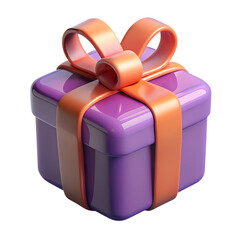 Purple gift box with orange ribbon isolated on transparent background
