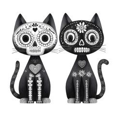 Day of the Dead Cats isolated on transparent background