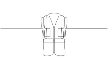 Continuous one line drawing of a high visibility safety vest workwear, industrial vest, engineer, repair, company and others, single-line vector illustration, on transparent background.