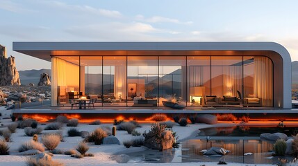 Stylish smart house with desert rock setting high resolution picture