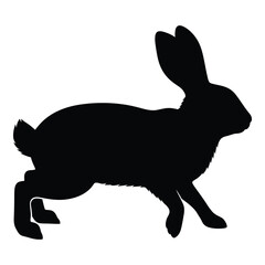 A striking black rabbit form against a white background silhouette