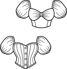 top, blouse, corset, womenswear, fashion, clothing, apparel, garment, puff, sleeve, sweetheart, neckline, knot, button, fitted, stylish, front, back, vector, illustration