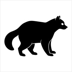 Black silhouette of a wild animal walking on a white background isolated on white background isolated on transparent background