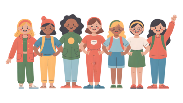 Diverse Group of Happy Girls Together, Friendship, Unity, Teamwork, Sisterhood