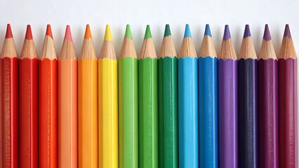 Fototapeta premium Row of Vibrant Colored Pencils: A Creative Spectrum for Drawing, Sketching, and Artistic Expression, Ideal for Education