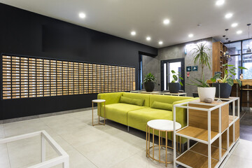 mailboxes in the lobby of an apartment building