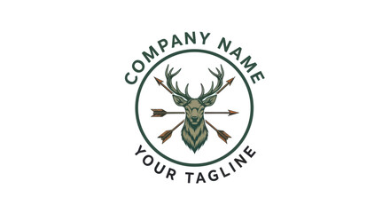 Circular logo featuring a deer head with arrows, surrounded by text, suitable for branding.