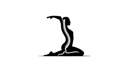 Woman with Visible Spine in Yoga Pose, Spinal Health, Posture, Back Pain Relief, Healthcare, Wellness, Anatomy Illustration