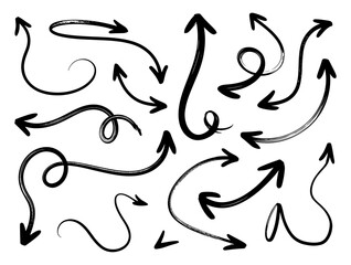Collection of hand-drawn arrows with various curves and directions perfect for design projects