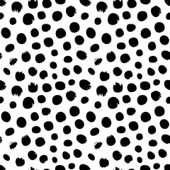 Abstract seamless pattern with black ink brush strokes on white background