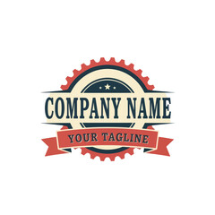 Obraz premium Vintage style logo design with a circular gear and ribbon.