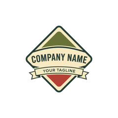 Vintage logo design with diamond shape and banner for company name and tagline.