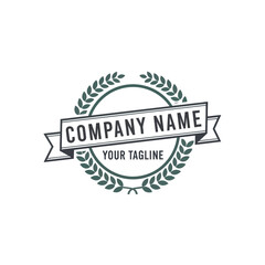 Classic company logo template featuring a circular laurel wreath and a banner for custom text.