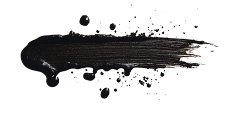 Abstract Black Ink Brush Stroke with Paint Splatter Effect on Transparent Background