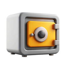 Obraz premium A 3d rendering of a closed safe with a yellow door isolated on transparent background, symbolizing security and protection