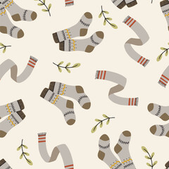 Autumn Warm Socks and Scarf Vector Seamless Pattern