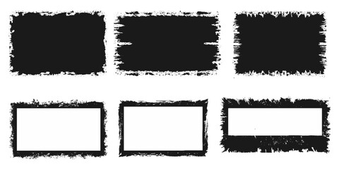 Vector black paint brush spots, Hand drawn Ink brush strokes texture. Black grunge rectangles. Square shape for text. Doodle rectangle pastel chalk elements. Brush frame box.