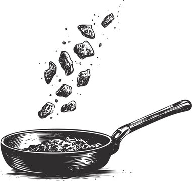pan cooking food, black and white clip art preview
