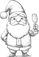 Santa Claus sketch hand drawn with champagne glass festive celebration — stock vector
