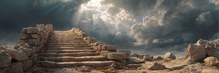 Ancient stone stairway ascending to heavens