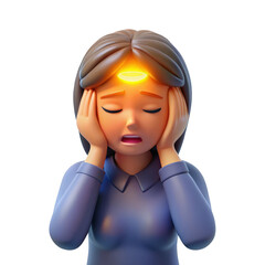 3d woman experiencing migraine pain isolated on transparent background