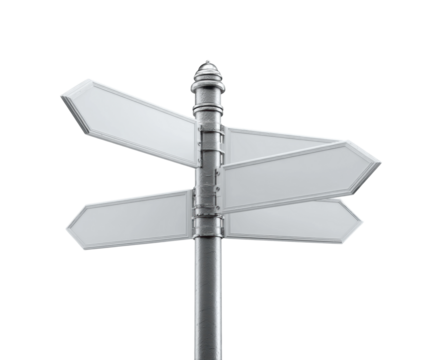 Direction signpost in urban creative concept PNG, isolated on transparent background