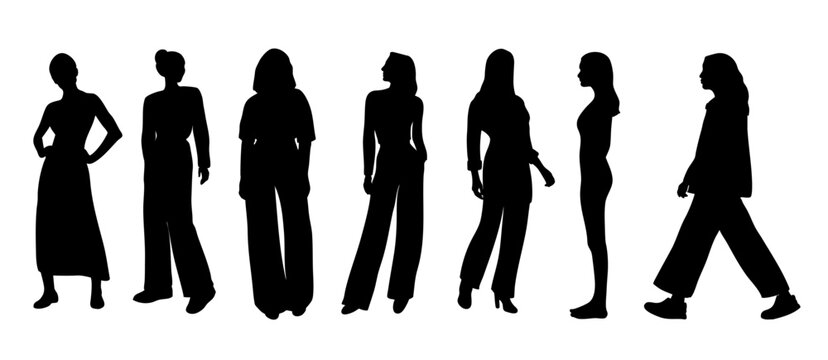Silhouette de femmes dans diverses poses, silhouette vectorielle, parfaite pour les projets de conception, d'arri&egrave;re-plan et de mode