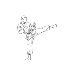 Martial artist performing a high kick in a karate uniform sketch  