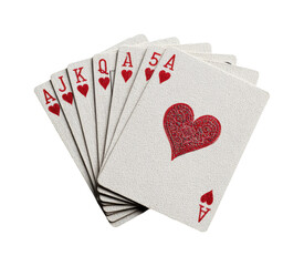 Obraz premium Card game action poker hand revealed on table surface PNG, isolated on transparent background