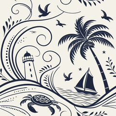 Obraz premium vector illustration of a tropical island