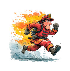 Naklejka premium Firefighter in action urban scene excitement PNG, isolated on transparent background