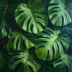Lush Vibrant Monstera Leaves Create