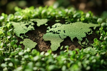 World map surrounded by green sprouts, world map surrounded by lush green sprouts