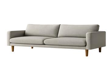 Modern beige sofa with wooden legs on a black background