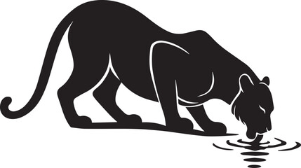 "Minimalist Black Panther Silhouette Drinking Water – Elegant Wildlife Vector Illustration"