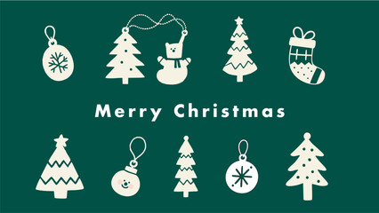 Illustrations depicting Scandinavian-style Christmas charms and accessories in a simple, minimalist style. Winter. December. New Year. Wreath. Charm. Ornament. Snowman. Present.