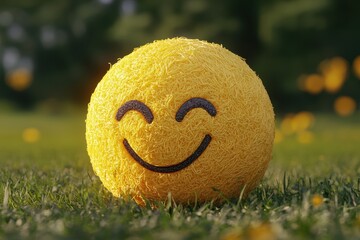 Yellow 3D smile face emoticon, 3D yellow smiley face emoticon with a broad smile and round eyes