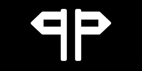 Obraz premium vector icon of two road signs pointing in different directions, in a simple minimalistic style, monochrome black and white vector illustration on a solid background