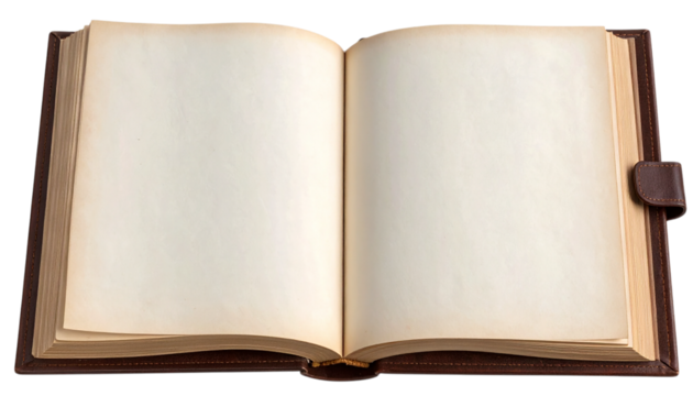 Opened Book with Blank Cream Pages. Template for product mockups, presentations, or creative layouts on a transparent background.
