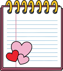 Cute Spiral Notepad with Hearts - Blank Lined Page Vector Illustration