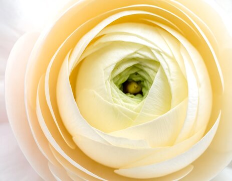 Close-up of a pale peach ranunculus