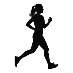 A woman running with energy and determination striking silhouette