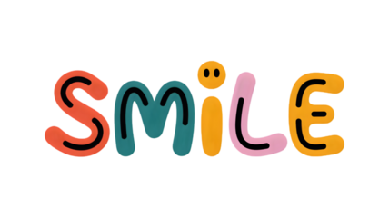 Colorful Hand-drawn SMILE Text, Positive Vibes, Happiness, Typography, Doodle Art