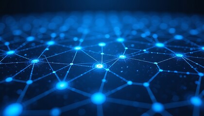 Obraz premium Abstract network of glowing blue lines and nodes on dark background