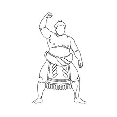Sumo wrestler celebrating victory with raised fist in traditional attire  